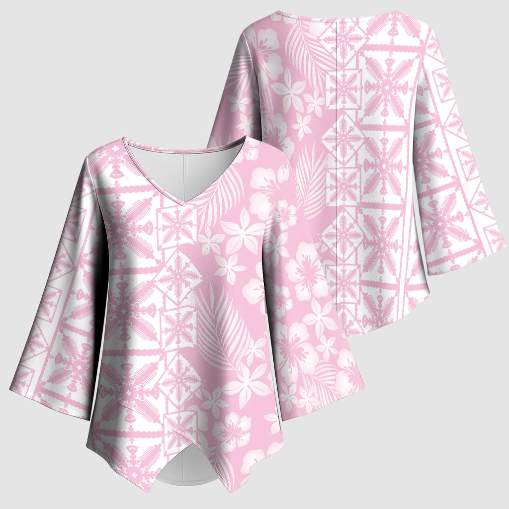 Pastel Pink Kahili Quilt Hawaii Kimono Sleeve Blouse Tropical Flower Seamless Half Style LT14 - Polynesian Pride