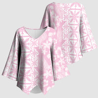 Pastel Pink Kahili Quilt Hawaii Kimono Sleeve Blouse Tropical Flower Seamless Half Style LT14 - Polynesian Pride