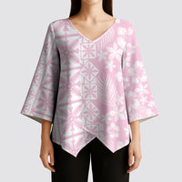 Pastel Pink Kahili Quilt Hawaii Kimono Sleeve Blouse Tropical Flower Seamless Half Style LT14 - Polynesian Pride