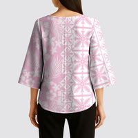 Pastel Pink Kahili Quilt Hawaii Kimono Sleeve Blouse Tropical Flower Seamless Half Style LT14 - Polynesian Pride