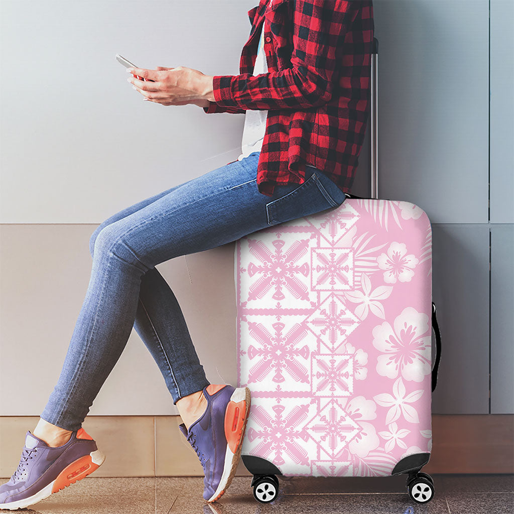 Pastel Pink Kahili Quilt Hawaii Luggage Cover Tropical Flower Seamless Half Style