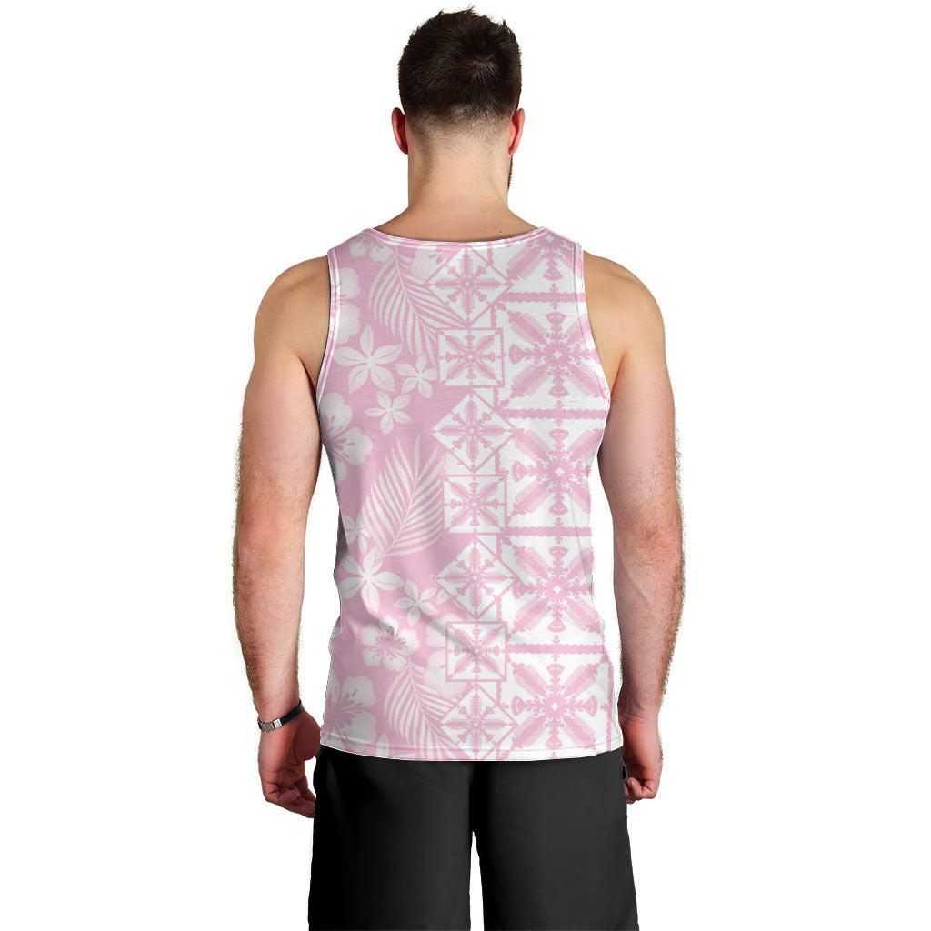 Pastel Pink Kahili Quilt Hawaii Men Tank Top Tropical Flower Seamless Half Style LT14 - Polynesian Pride