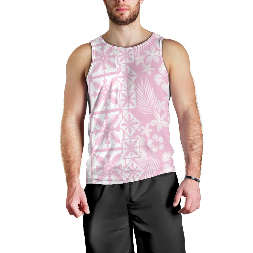 Pastel Pink Kahili Quilt Hawaii Men Tank Top Tropical Flower Seamless Half Style LT14 - Polynesian Pride