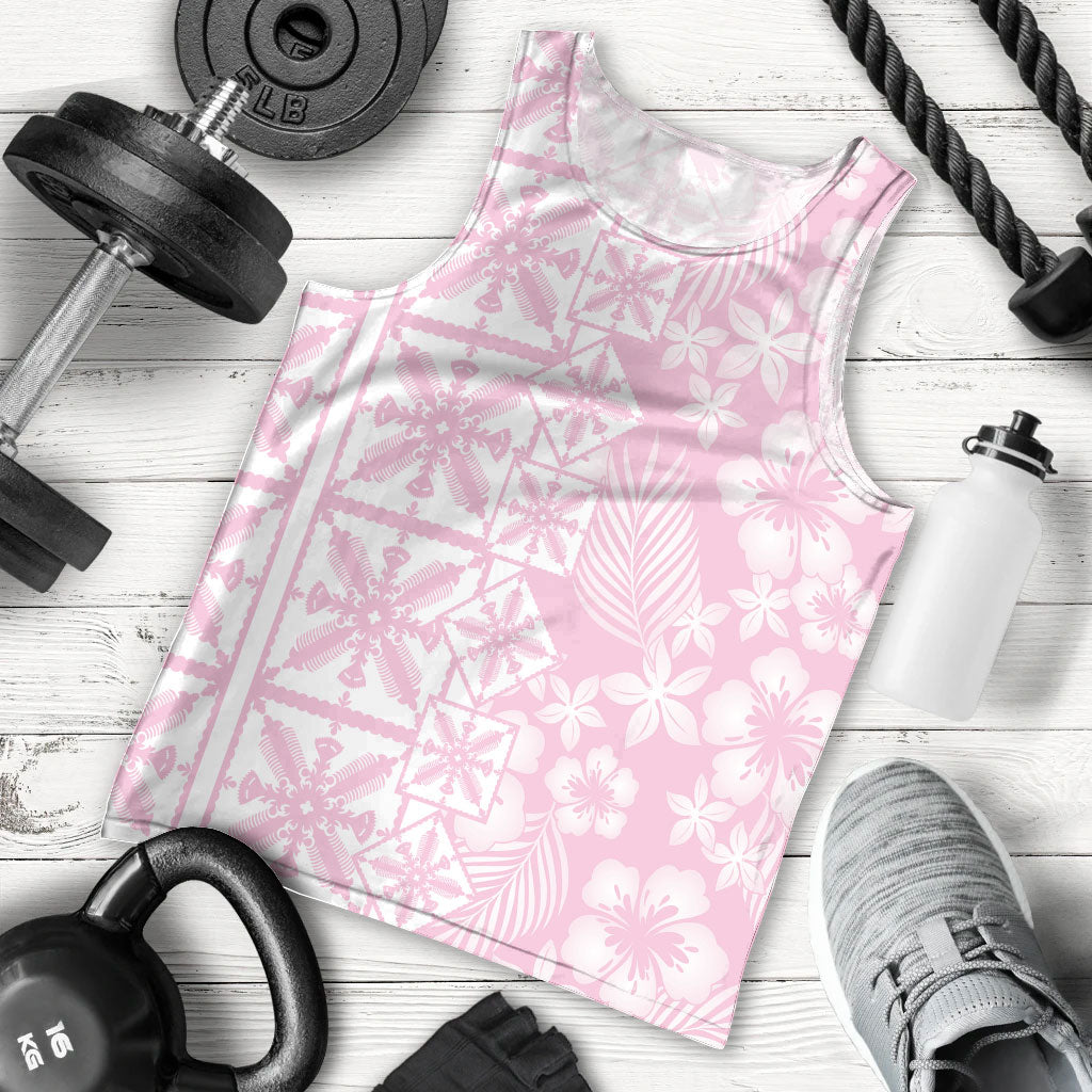 Pastel Pink Kahili Quilt Hawaii Men Tank Top Tropical Flower Seamless Half Style LT14 - Polynesian Pride