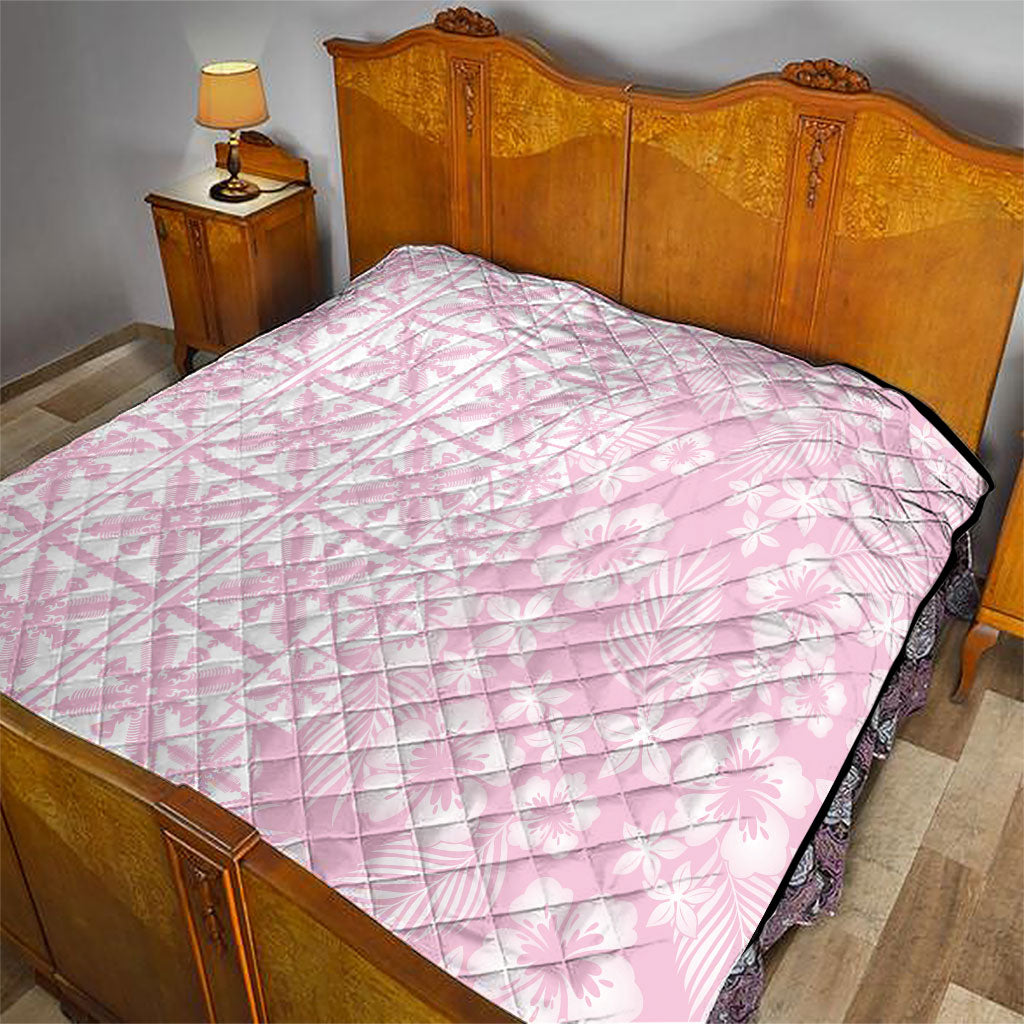 Pastel Pink Kahili Quilt Hawaii Quilt Tropical Flower Seamless Half Style