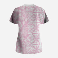 Pastel Pink Kahili Quilt Hawaii Scrub Top Tropical Flower Seamless Half Style