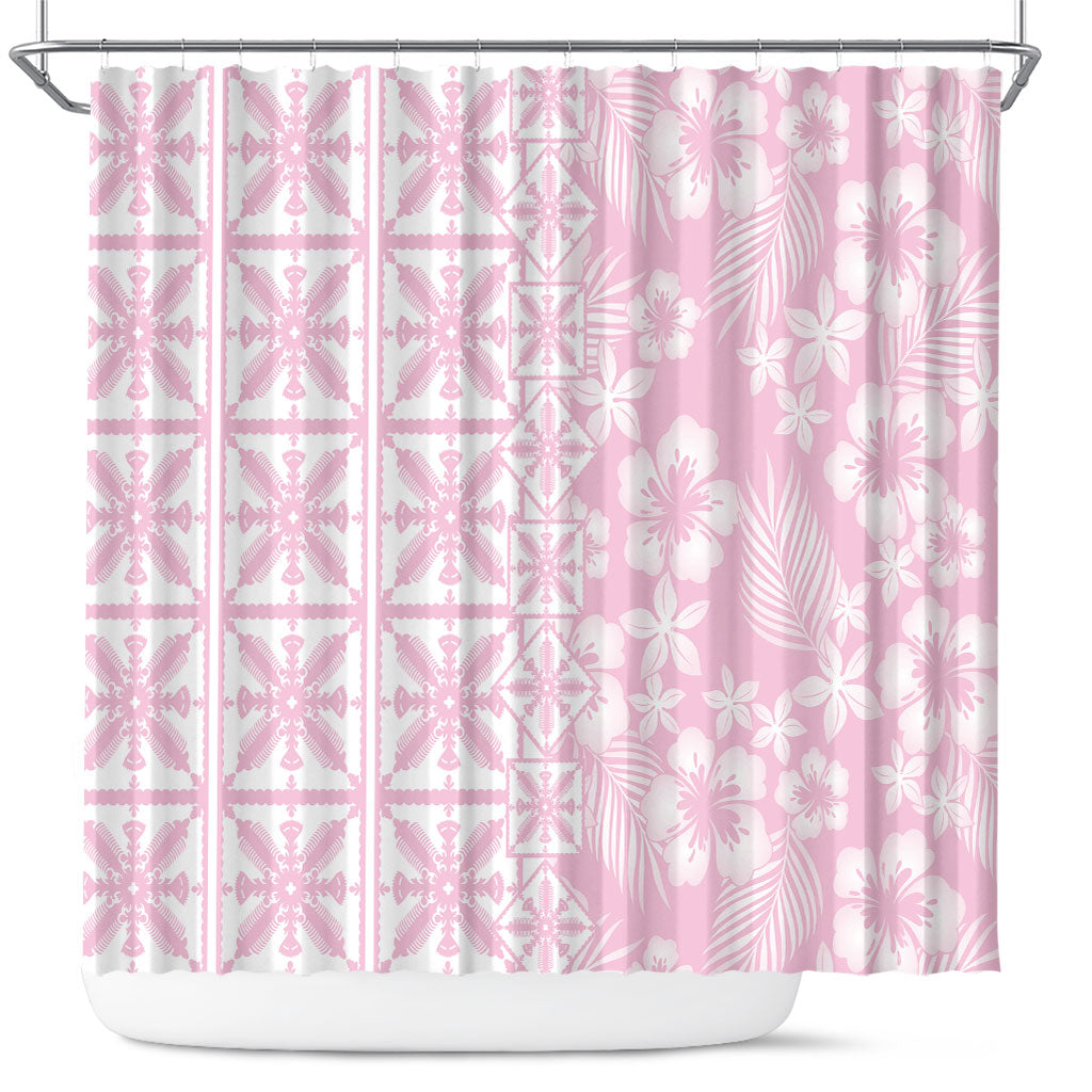 Pastel Pink Kahili Quilt Hawaii Shower Curtain Tropical Flower Seamless Half Style LT14 Pink - Polynesian Pride