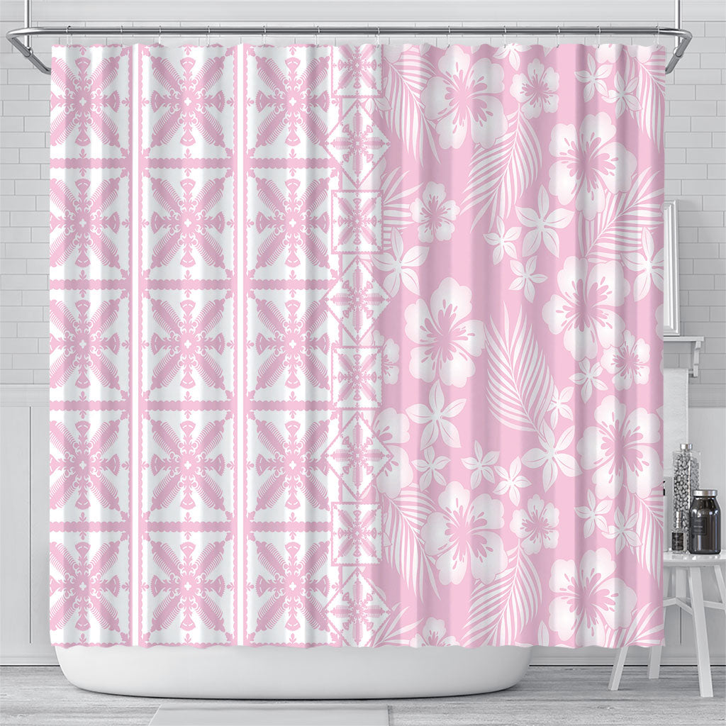 Pastel Pink Kahili Quilt Hawaii Shower Curtain Tropical Flower Seamless Half Style LT14 - Polynesian Pride