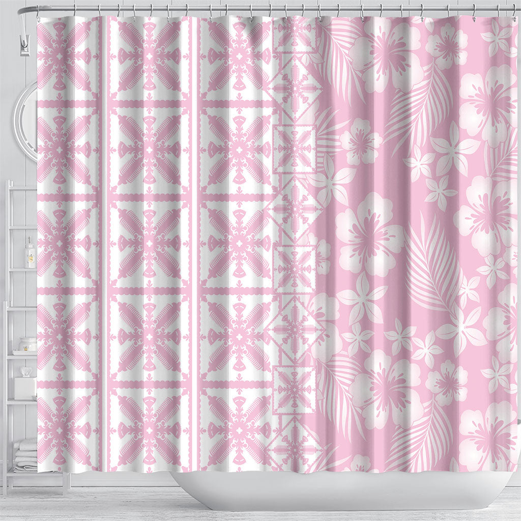 Pastel Pink Kahili Quilt Hawaii Shower Curtain Tropical Flower Seamless Half Style LT14 - Polynesian Pride