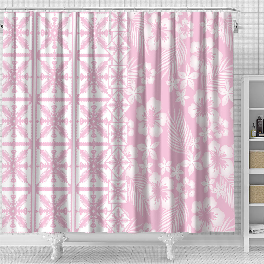 Pastel Pink Kahili Quilt Hawaii Shower Curtain Tropical Flower Seamless Half Style LT14 - Polynesian Pride