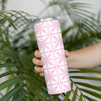 Pastel Pink Kahili Quilt Hawaii Skinny Tumbler Tropical Flower Seamless Half Style LT14 - Polynesian Pride