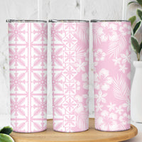 Pastel Pink Kahili Quilt Hawaii Skinny Tumbler Tropical Flower Seamless Half Style LT14 - Polynesian Pride