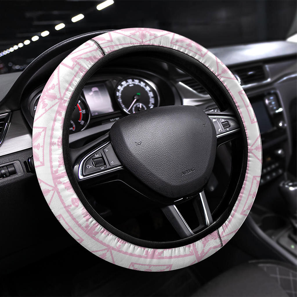 Pastel Pink Kahili Quilt Hawaii Steering Wheel Cover Tropical Flower Seamless Half Style LT14 Universal Fit Pink - Polynesian Pride