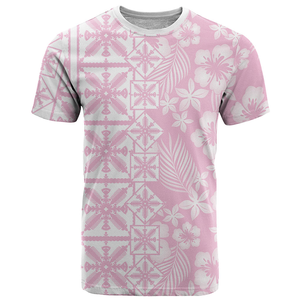 Pastel Pink Kahili Quilt Hawaii T Shirt Tropical Flower Seamless Half Style LT14 Pink - Polynesian Pride