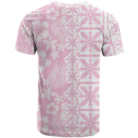 Pastel Pink Kahili Quilt Hawaii T Shirt Tropical Flower Seamless Half Style