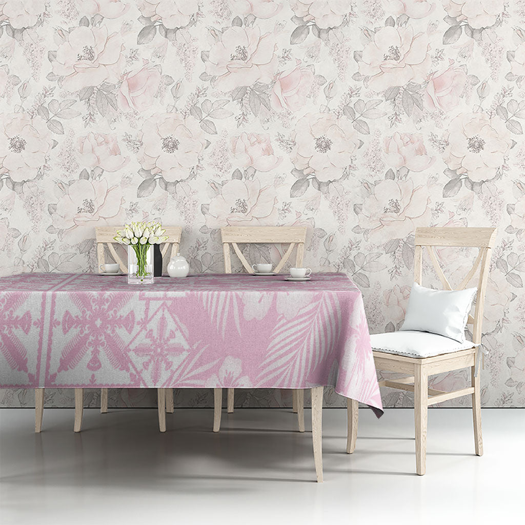 Pastel Pink Kahili Quilt Hawaii Tablecloth Tropical Flower Seamless Half Style LT14 - Polynesian Pride