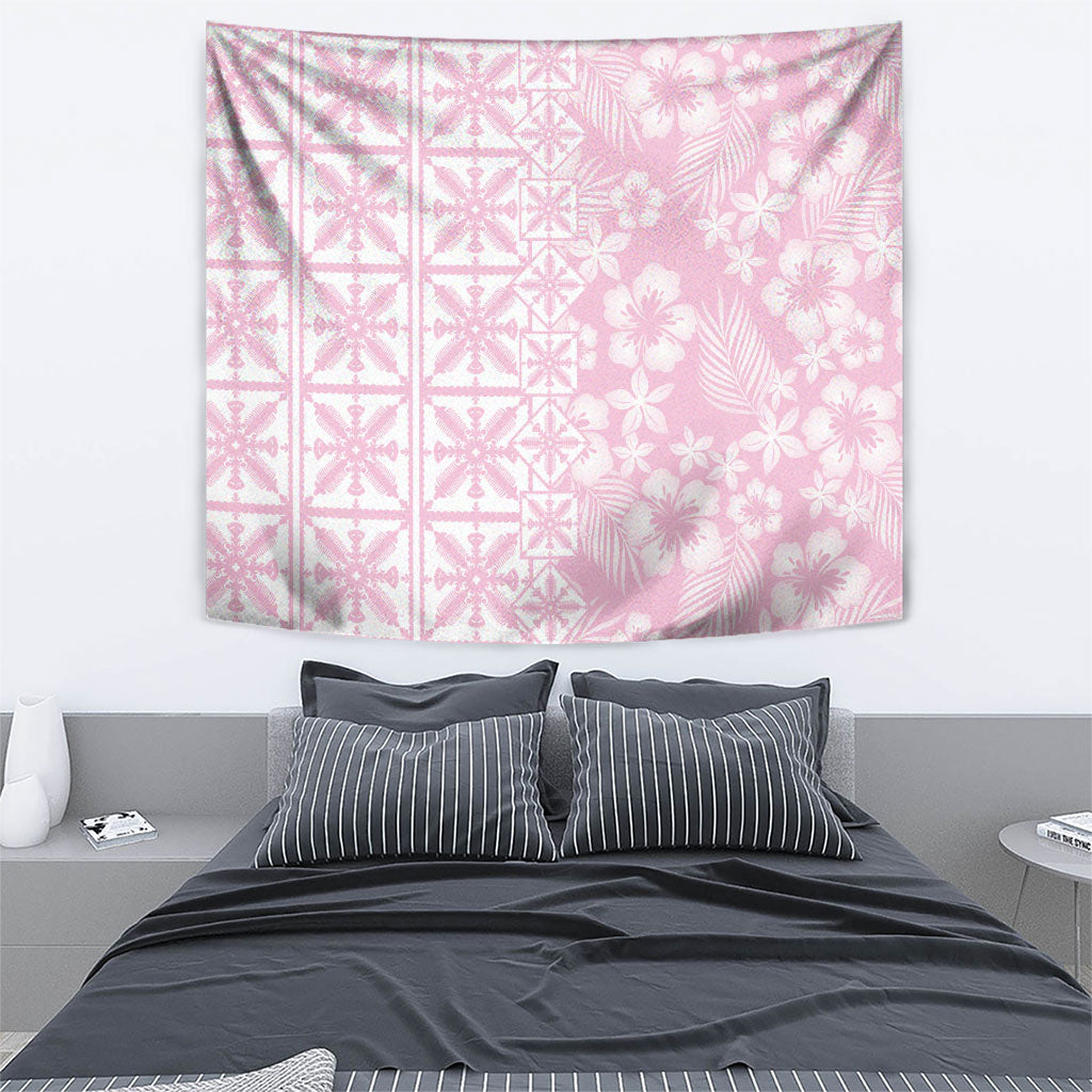 Pastel Pink Kahili Quilt Hawaii Tapestry Tropical Flower Seamless Half Style