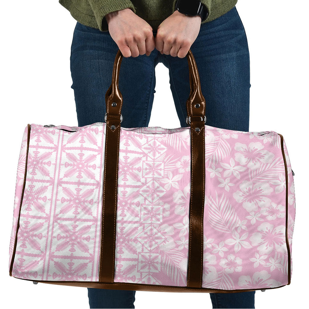 Pastel Pink Kahili Quilt Hawaii Travel Bag Tropical Flower Seamless Half Style LT14 Pink - Polynesian Pride