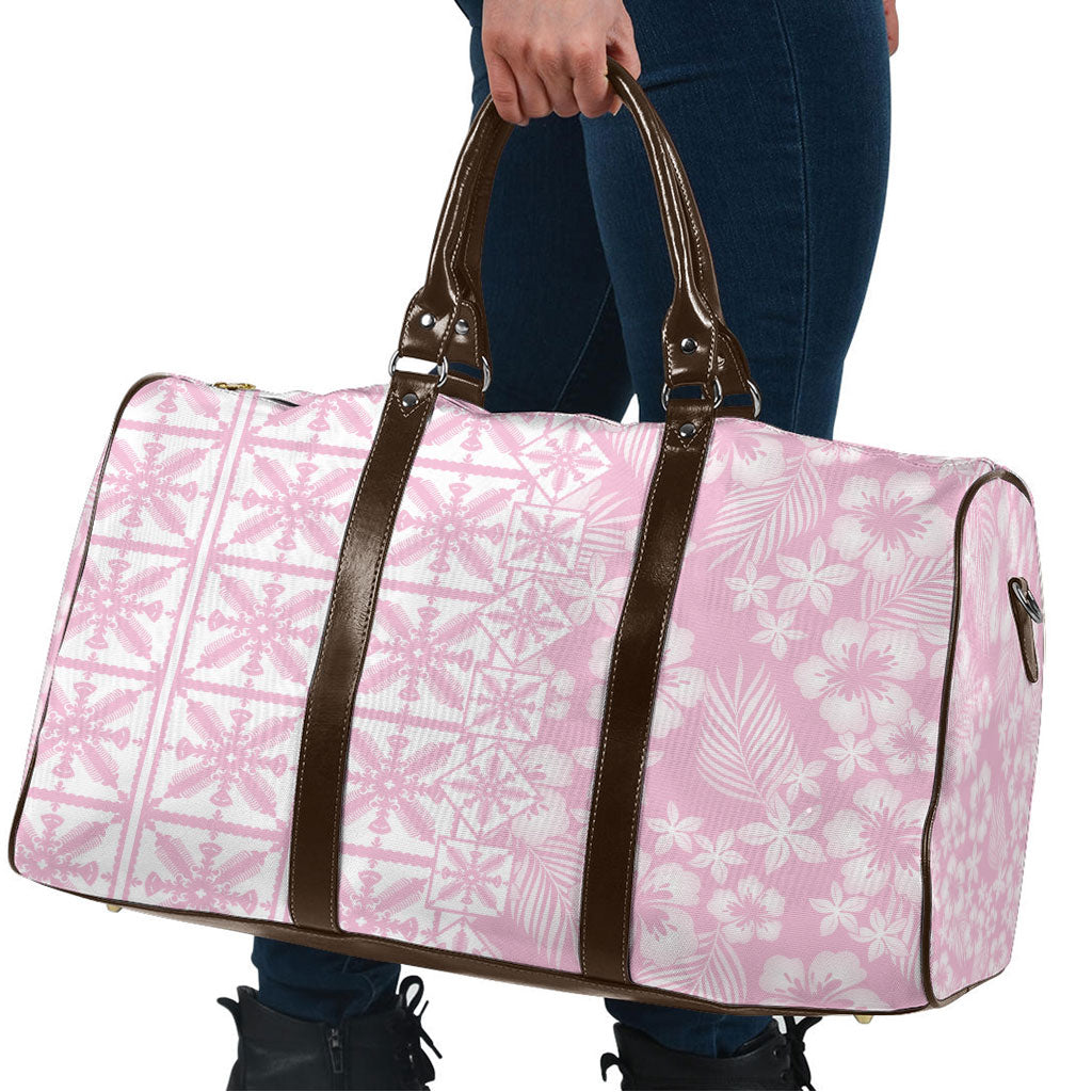 Pastel Pink Kahili Quilt Hawaii Travel Bag Tropical Flower Seamless Half Style