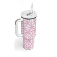 Pastel Pink Kahili Quilt Hawaii Tumbler With Handle Tropical Flower Seamless Half Style LT14 - Polynesian Pride