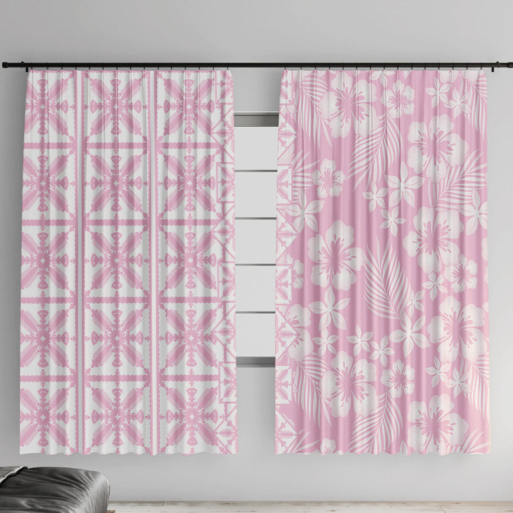 Pastel Pink Kahili Quilt Hawaii Window Curtain Tropical Flower Seamless Half Style LT14 With Hooks Pink - Polynesian Pride
