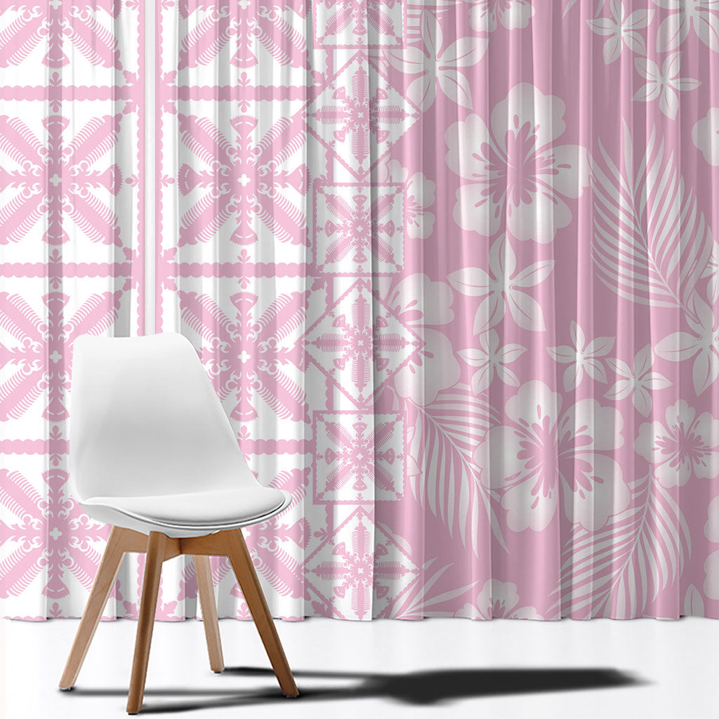Pastel Pink Kahili Quilt Hawaii Window Curtain Tropical Flower Seamless Half Style