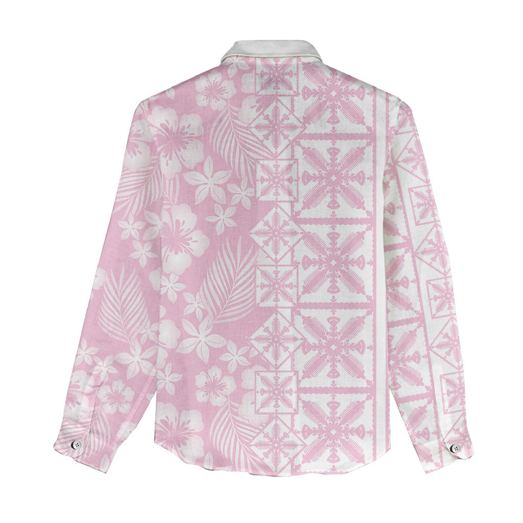 Pastel Pink Kahili Quilt Hawaii Women Casual Shirt Tropical Flower Seamless Half Style LT14 - Polynesian Pride
