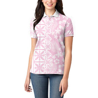Pastel Pink Kahili Quilt Hawaii Women Polo Shirt Tropical Flower Seamless Half Style LT14 - Polynesian Pride
