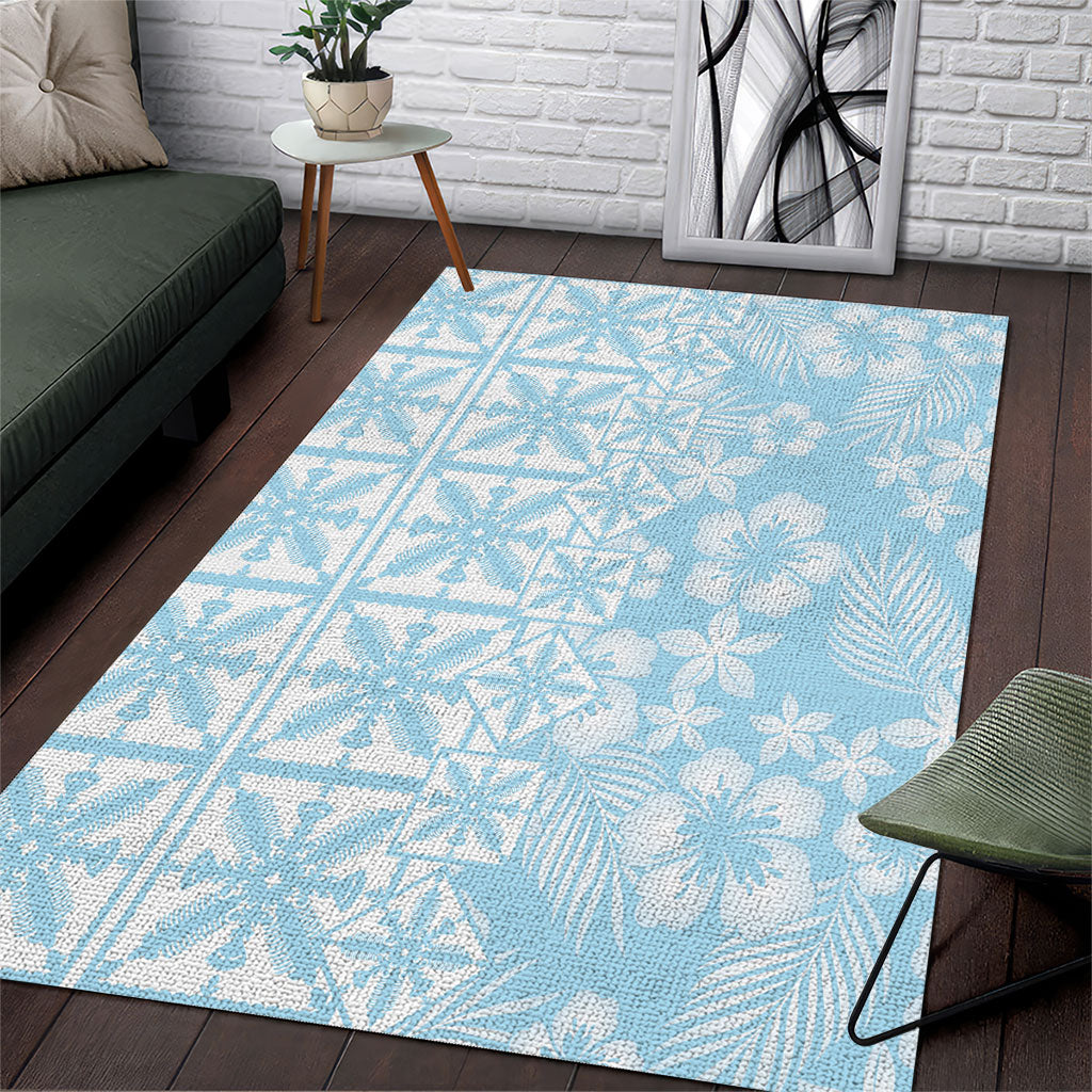 Pastel Blue Kahili Quilt Hawaii Area Rug Tropical Flower Seamless Half Style LT14 Blue - Polynesian Pride