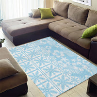 Pastel Blue Kahili Quilt Hawaii Area Rug Tropical Flower Seamless Half Style