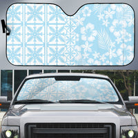 Pastel Blue Kahili Quilt Hawaii Auto Sun Shade Tropical Flower Seamless Half Style