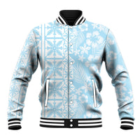 Pastel Blue Kahili Quilt Hawaii Baseball Jacket Tropical Flower Seamless Half Style LT14 Unisex Blue - Polynesian Pride