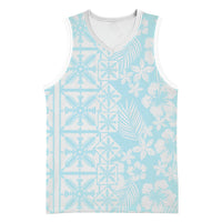 Pastel Blue Kahili Quilt Hawaii Basketball Jersey Tropical Flower Seamless Half Style LT14 Unisex Blue - Polynesian Pride