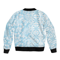 Pastel Blue Kahili Quilt Hawaii Bomber Jacket Tropical Flower Seamless Half Style