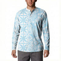 Pastel Blue Kahili Quilt Hawaii Button Sweatshirt Tropical Flower Seamless Half Style