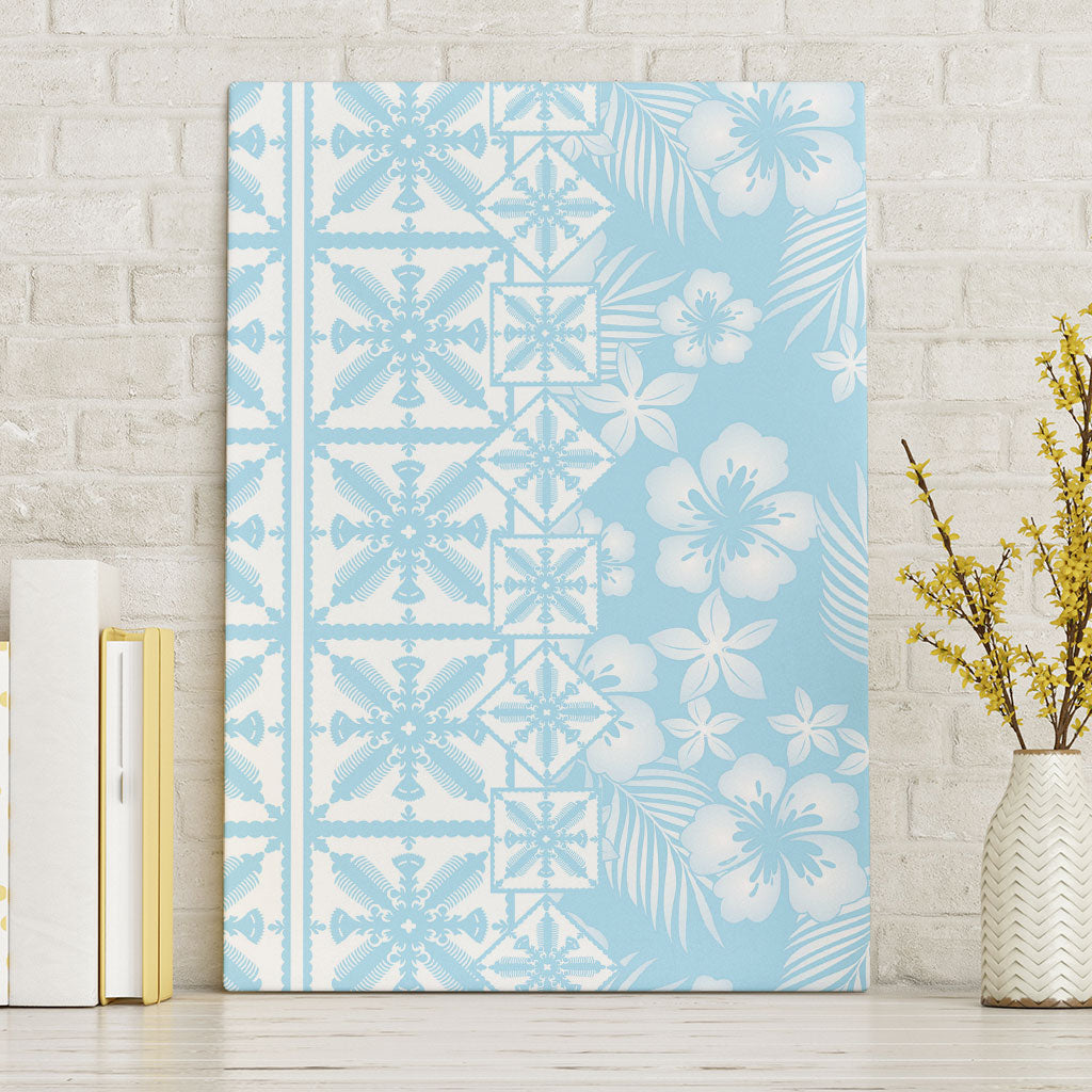 Pastel Blue Kahili Quilt Hawaii Canvas Wall Art Tropical Flower Seamless Half Style LT14 Without Frame Blue - Polynesian Pride