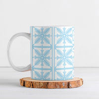 Pastel Blue Kahili Quilt Hawaii Ceramic Mug Tropical Flower Seamless Half Style
