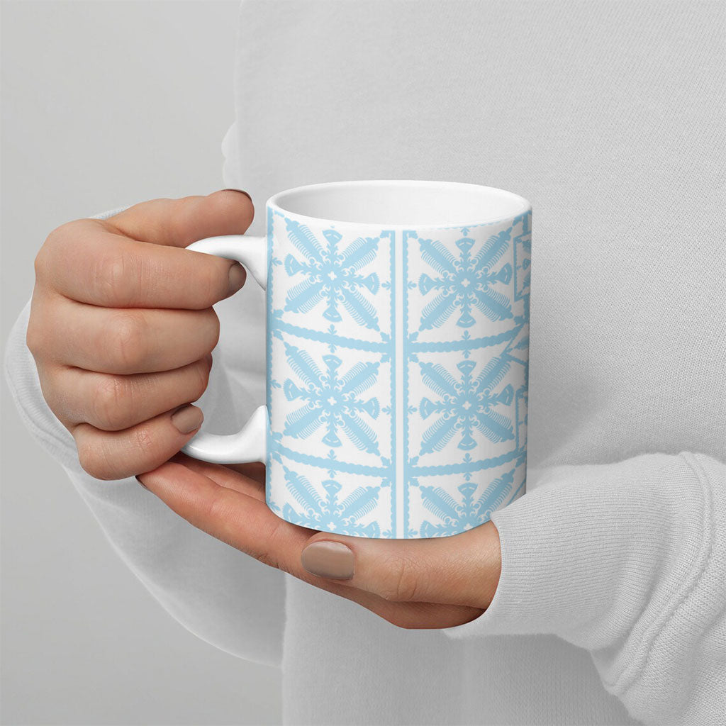 Pastel Blue Kahili Quilt Hawaii Ceramic Mug Tropical Flower Seamless Half Style