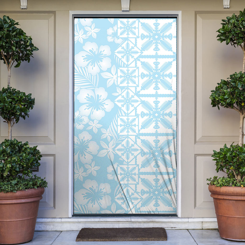Pastel Blue Kahili Quilt Hawaii Door Cover Tropical Flower Seamless Half Style LT14 Blue - Polynesian Pride