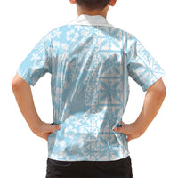 Pastel Blue Kahili Quilt Hawaii Family Matching Summer Maxi Dress and Hawaiian Shirt Tropical Flower Seamless Half Style LT14 - Polynesian Pride