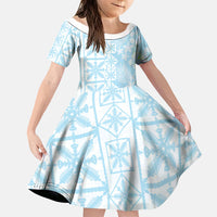 Pastel Blue Kahili Quilt Hawaii Family Matching Summer Maxi Dress and Hawaiian Shirt Tropical Flower Seamless Half Style LT14 Daughter's Dress Blue - Polynesian Pride