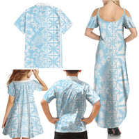 Pastel Blue Kahili Quilt Hawaii Family Matching Summer Maxi Dress and Hawaiian Shirt Tropical Flower Seamless Half Style LT14 - Polynesian Pride