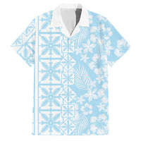 Pastel Blue Kahili Quilt Hawaii Family Matching Summer Maxi Dress and Hawaiian Shirt Tropical Flower Seamless Half Style LT14 Dad's Shirt - Short Sleeve Blue - Polynesian Pride