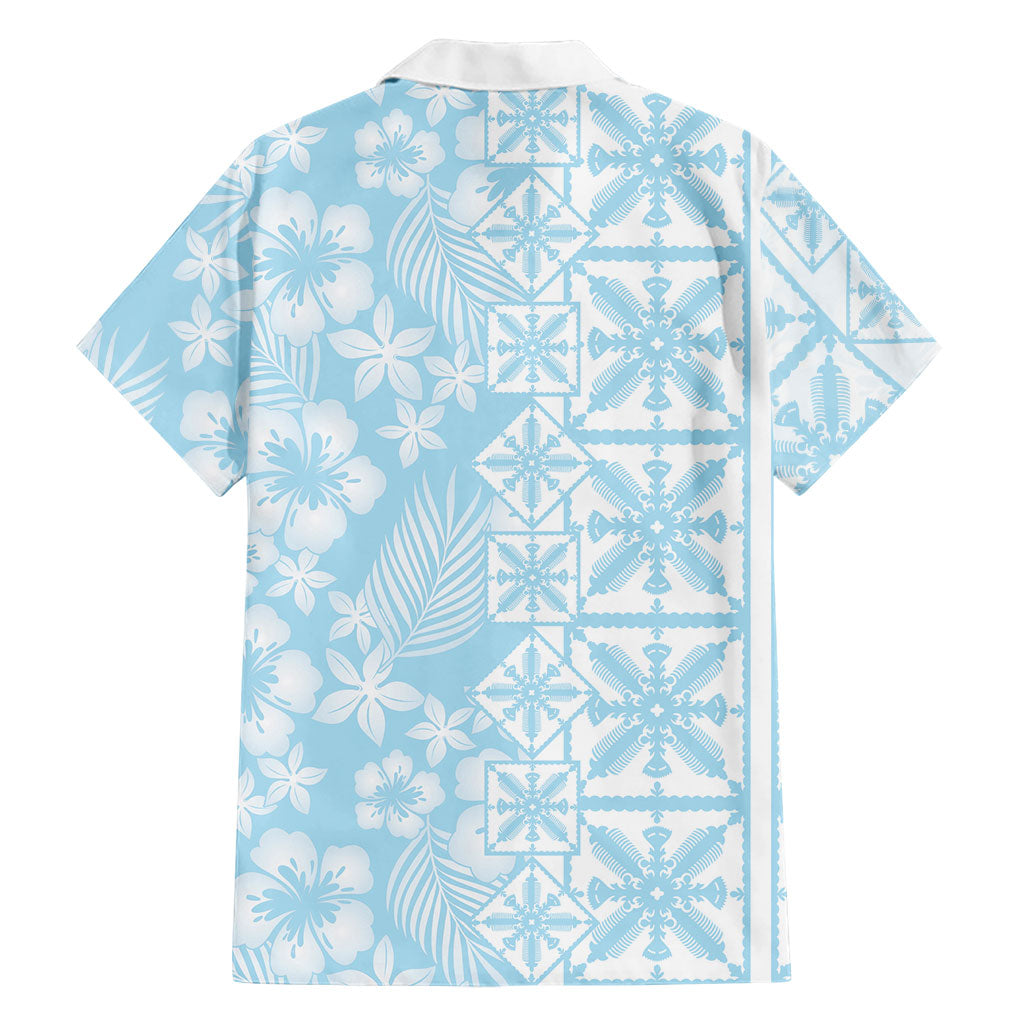 Pastel Blue Kahili Quilt Hawaii Family Matching Summer Maxi Dress and Hawaiian Shirt Tropical Flower Seamless Half Style LT14 - Polynesian Pride