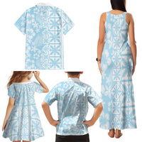 Pastel Blue Kahili Quilt Hawaii Family Matching Tank Maxi Dress and Hawaiian Shirt Tropical Flower Seamless Half Style LT14 - Polynesian Pride