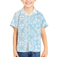 Pastel Blue Kahili Quilt Hawaii Family Matching Tank Maxi Dress and Hawaiian Shirt Tropical Flower Seamless Half Style LT14 Son's Shirt Blue - Polynesian Pride