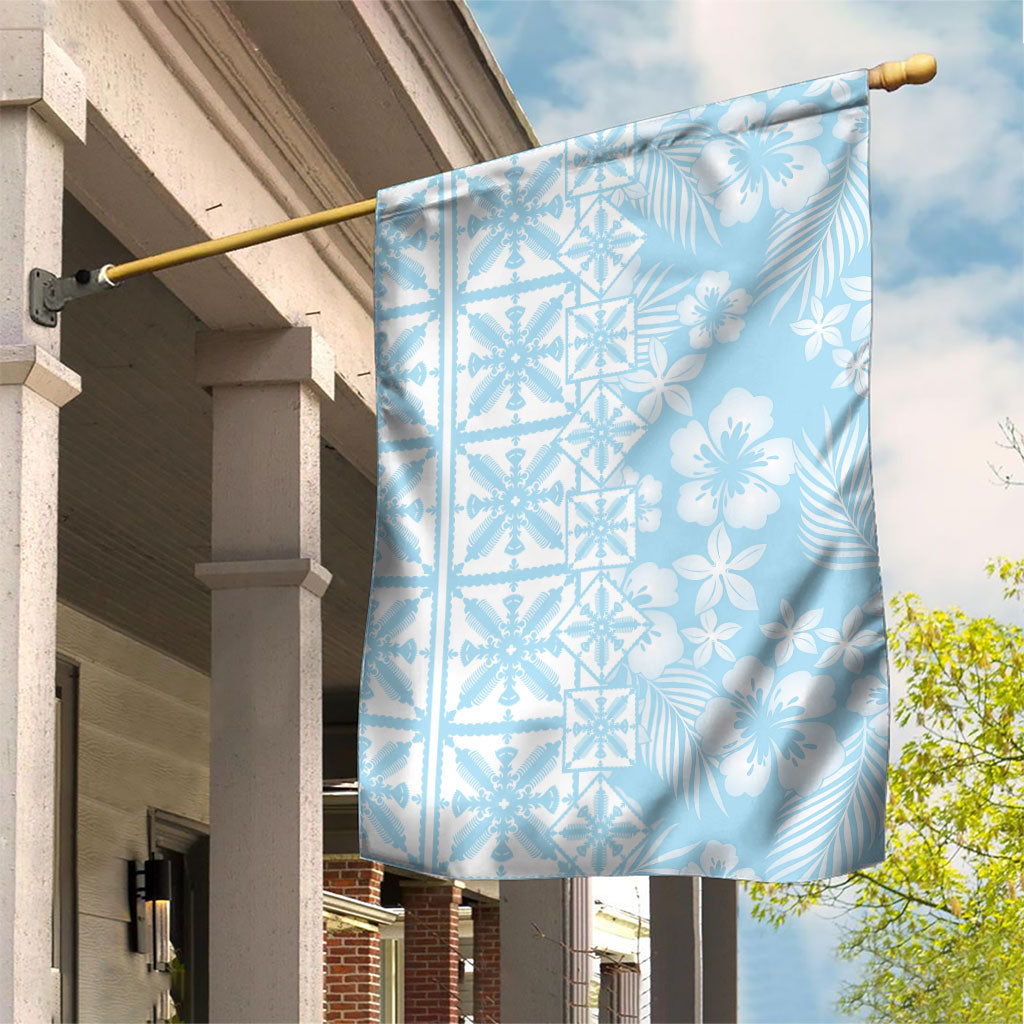 Pastel Blue Kahili Quilt Hawaii Garden Flag Tropical Flower Seamless Half Style LT14 House Flag Blue - Polynesian Pride