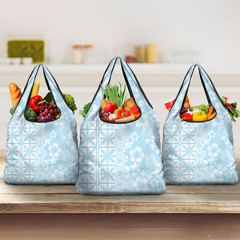 Pastel Blue Kahili Quilt Hawaii Grocery Bag Tropical Flower Seamless Half Style