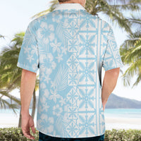 Pastel Blue Kahili Quilt Hawaii Hawaiian Shirt Tropical Flower Seamless Half Style LT14 - Polynesian Pride