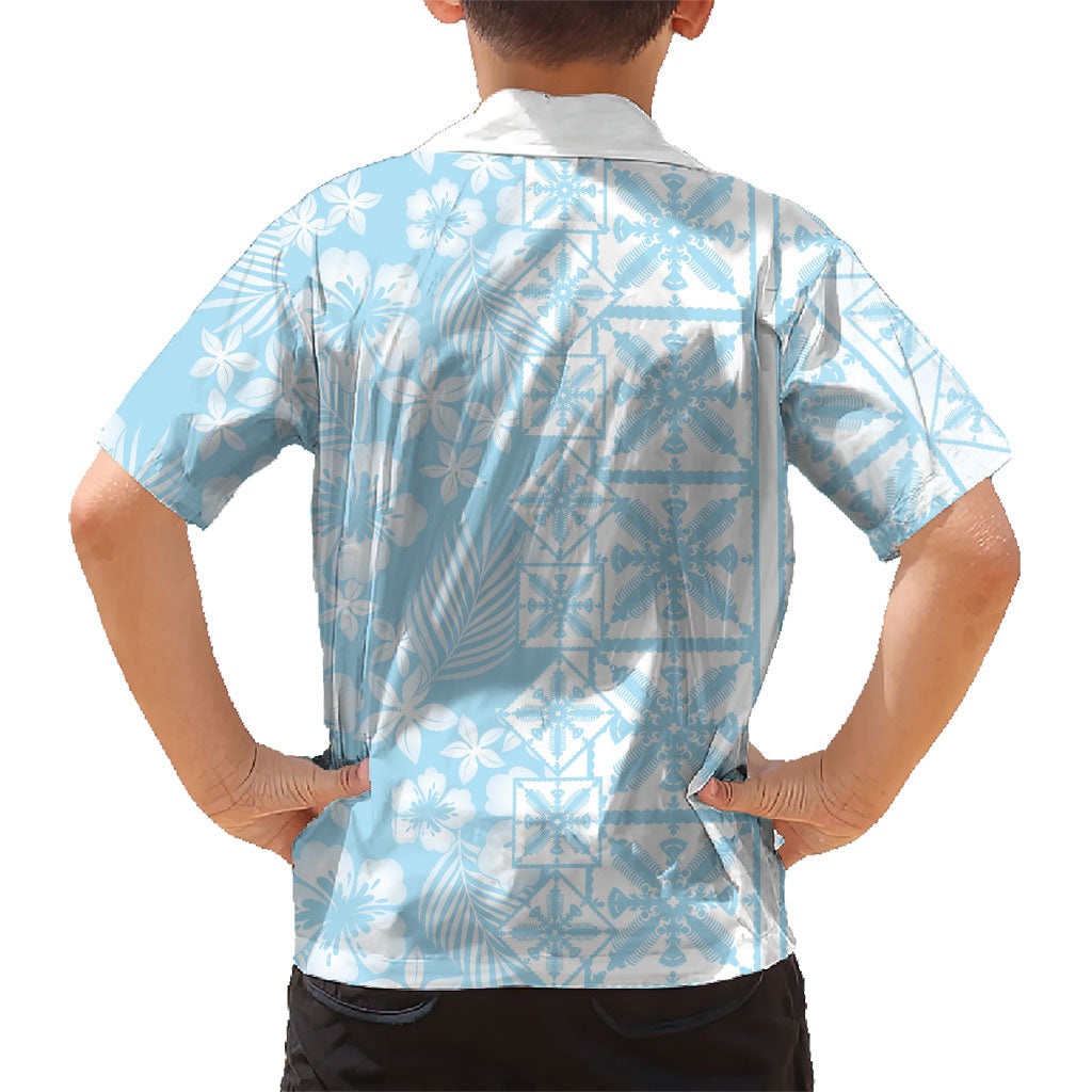 Pastel Blue Kahili Quilt Hawaii Hawaiian Shirt Tropical Flower Seamless Half Style LT14 - Polynesian Pride